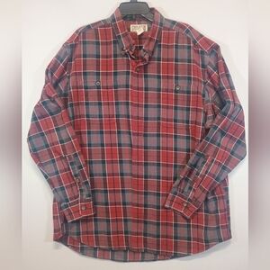 Duluth Trading Co Plaid Flannel Shirt Men’s XL Red Gray Long Sleeve Cotton